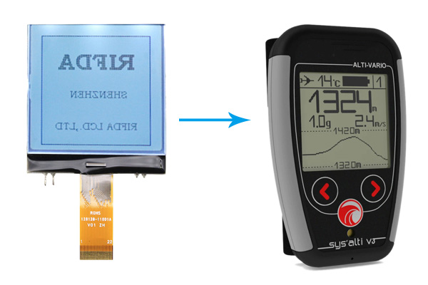 Aplicación de la pantalla LCD gráfica 128x128 Pantalla de visualización en Instrumentos de vuelo parapLider